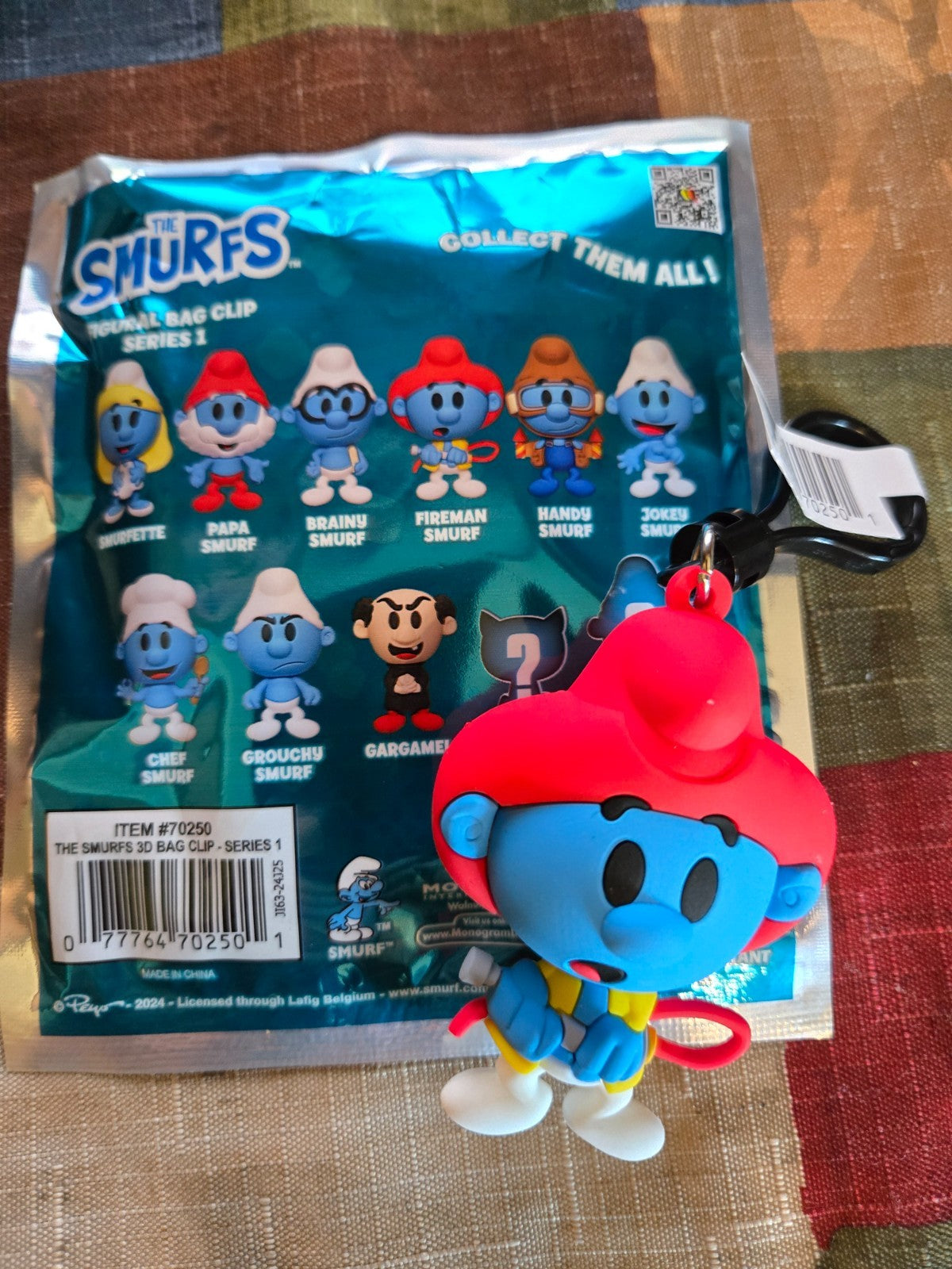 Smurfs NEW * Fireman Smurf Clip * Blind Bag Cartoon Key Chain Monogram