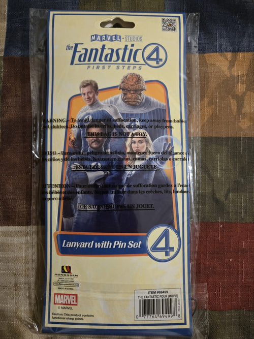 2025 Marvel The Fantastic 4 First Steps Lanyard Pin Set Exclusive NEW Sealed