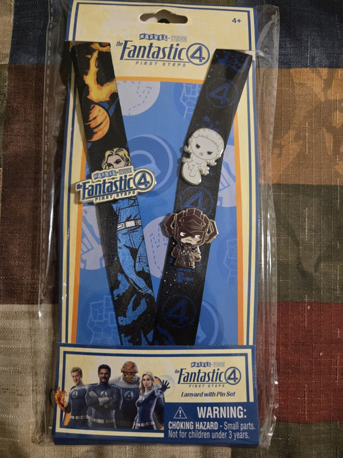 2025 Marvel The Fantastic 4 First Steps Lanyard Pin Set Exclusive NEW Sealed